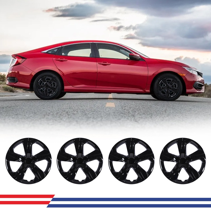 WINJET 16' Hubcaps Wheel Rims Cover for 2016-2024 Honda Civic SEDAN - Black Lacquer