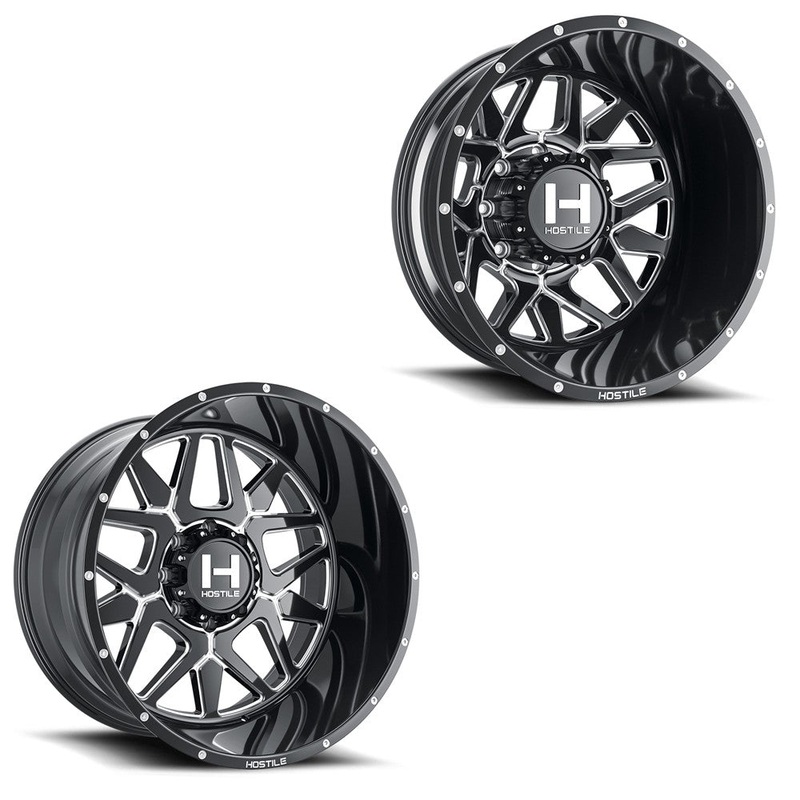 20x10 Hostile H402 Diablo Blade Cut (Black Milled) 11-UP GM DUALLY SUPER SINGLE Wheels 8x180 Set of 6 (Fits up to 12.50 tire)