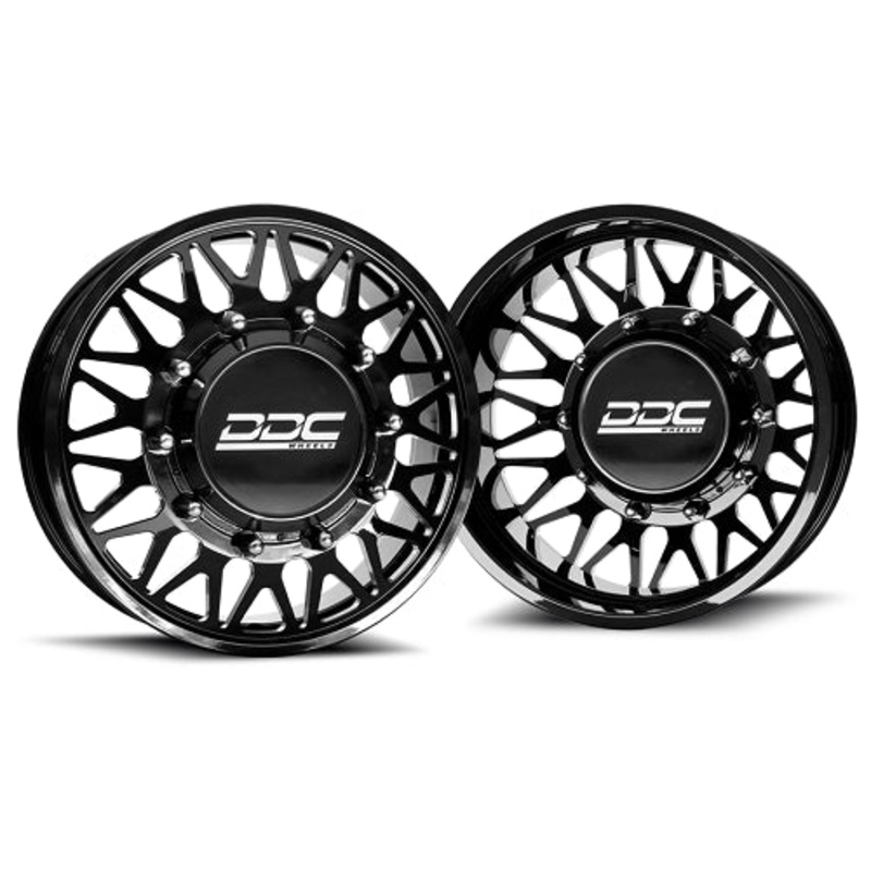22x8.25 DDC Mesh Black Milled PRE-11 GM PRE-19 DODGE PRE-99 FORD FORGED DUALLY Wheels 8x6.5 Set of 6 (Lug Nuts AND Billet Lug Covers Included) Fits UP to 12.50 tire
