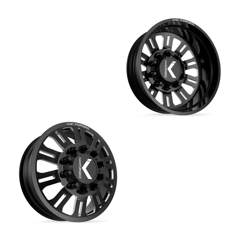 22x8.25 KG1 Forged KD004 Duel Gloss Black Premium Milled 11-UP GM DUALLY Wheels 8x210 Set of 6 (Lug Nuts/Adapters Included) Fits UP to 13.50 tire