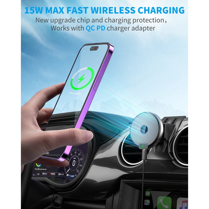 Magnetic Wireless Car Charger, Specific Phone Mount for Ford Mustang 2015-2021, 15W Max Fast Charging for iPhone 14 13 12 Series Compatible with MagSafe Case