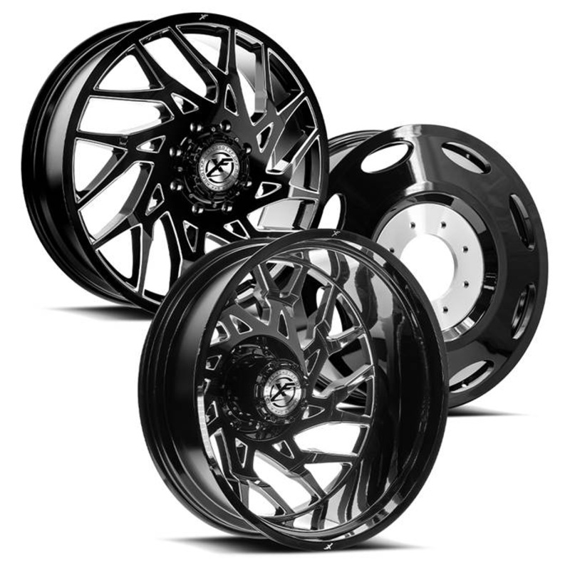 22x8.25 XF Off-Road XF-229 Gloss Black Milled 11-UP GM DUALLY Wheels 8x210 Set of 6 (Fits UP to 12.50 tire)