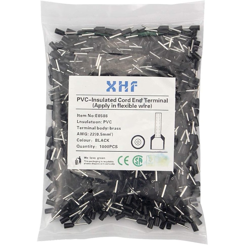 XHF 1000 PCS AWG 22/0.5mm Black Wire Ferrules, B07H27DJJ9