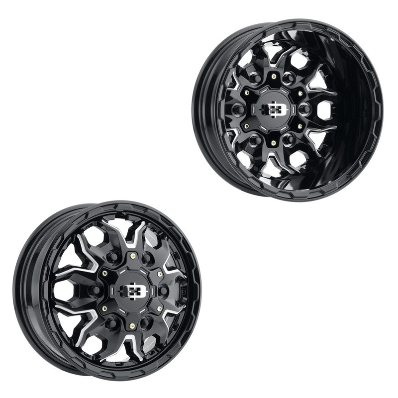 16x6 Vision 410 KorUPt Gloss Black Milled FORD TRANSIT HD DUALLY Wheels 6x180 Set of 4 (Fits Stock Tire Sizing)