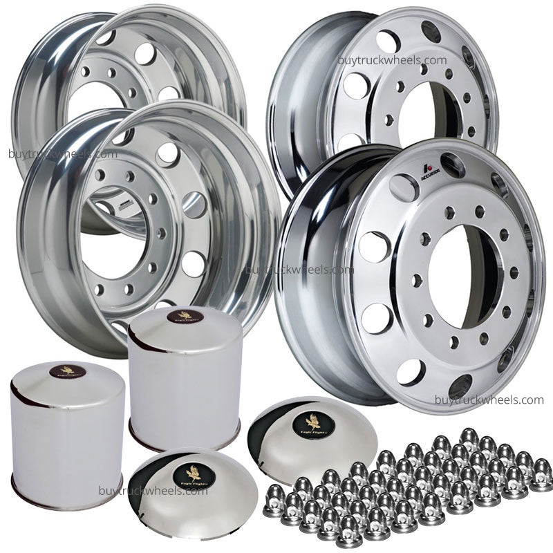 24.5 x 8.25 Accuride 10x285mm Hub Pilot High Polished Both Sides Set of 4 Wheel Kit
