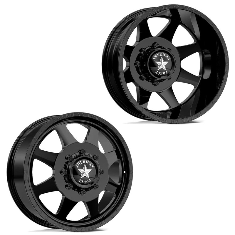 20x8.25 American Force DB02 Monument Black 05-UP FORD 19-UP DODGE DUALLY Wheels 8x200 Set of 6 (Fits up to 12.50 tire)