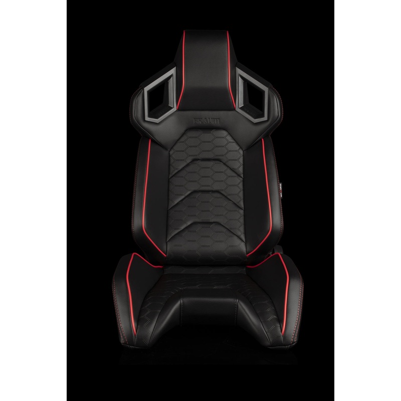 Universal BRAUM ALPHA-X SERIES RACING SEATS (BLACK & RED TRIM)  PAIR