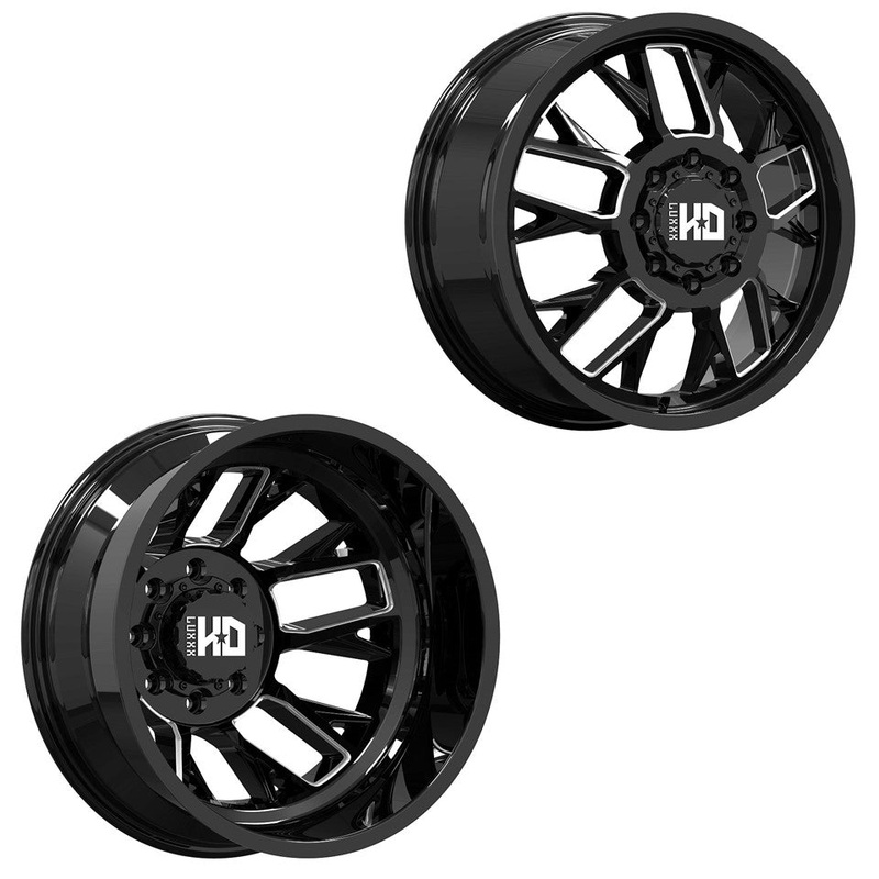 17x6.5 Luxxx LHD39 Gloss Black Milled 11-UP GM DUALLY Wheels 8x210 Set of 4 (Fits Stock Tire Sizing)