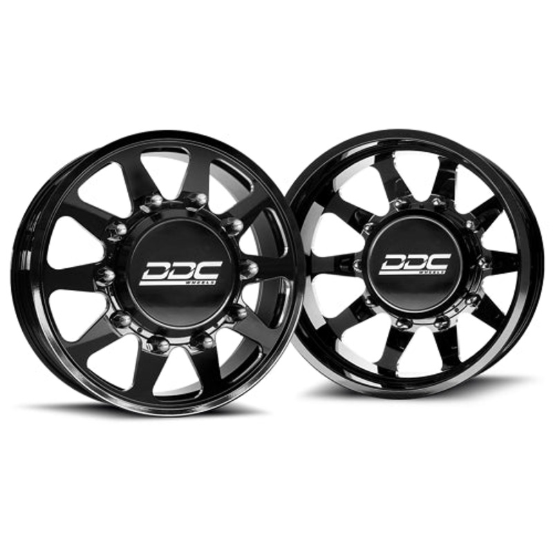 22x8.25 DDC Ten Black Milled 11-UP GM FORGED DUALLY Wheels 8x210 Set of 6 (Lug Nuts AND Billet Lug Covers Included) Fits UP to 12.50 tire