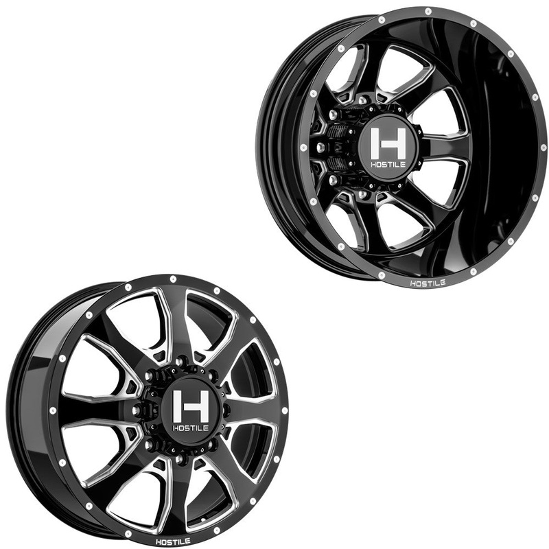 20x8.25 Hostile H403 Kodiak Black Milled PRE-11 GM PRE-19 DODGE DUALLY Wheels 8x6.5 Set of 6 (Fits UP to 12.50 tire)