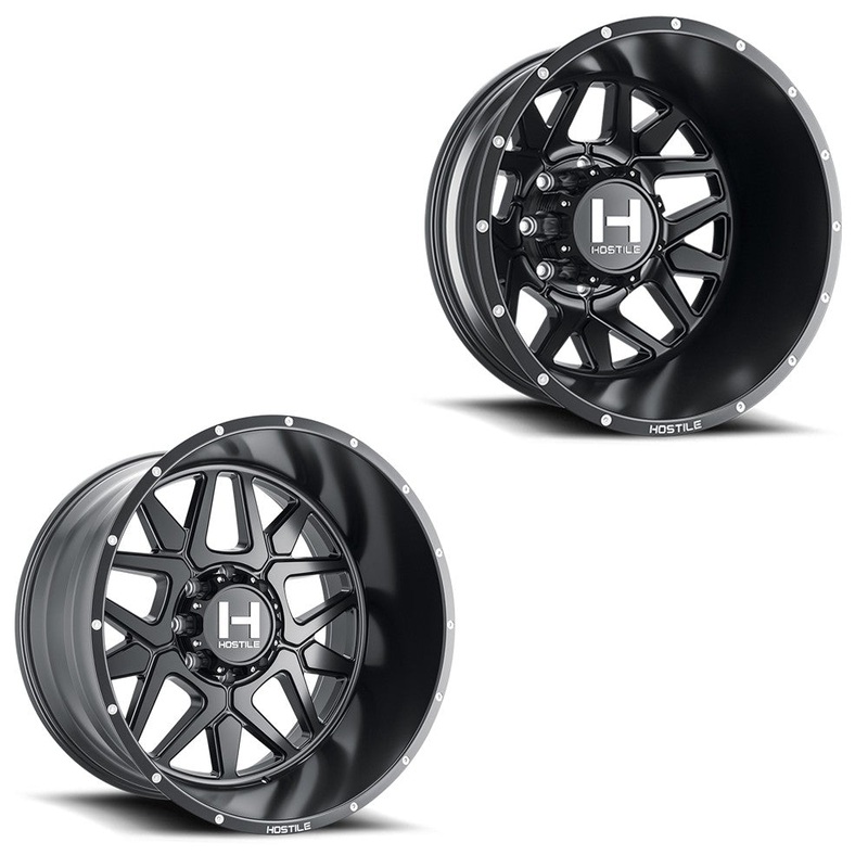 20x10 Hostile H402 Diablo Asphalt (Matte Black) 19-UP DODGE DUALLY SUPER SINGLE Wheels 8x6.5 Set of 6 (Fits up to 12.50 tire)