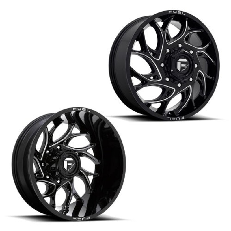 20x8.25 D741 Fuel Runner Black Milled 11-UP GM DUALLY Wheels 8x210 Set of 6 (Fits UP to 13.50 tire)