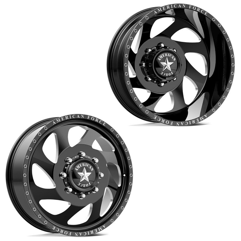 20x8.25 American Force DB05 Slab Gloss Black Milled 05-UP FORD 19-UP DODGE DUALLY Wheels 8x200 Set of 6 (Fits up to 12.50 tire)