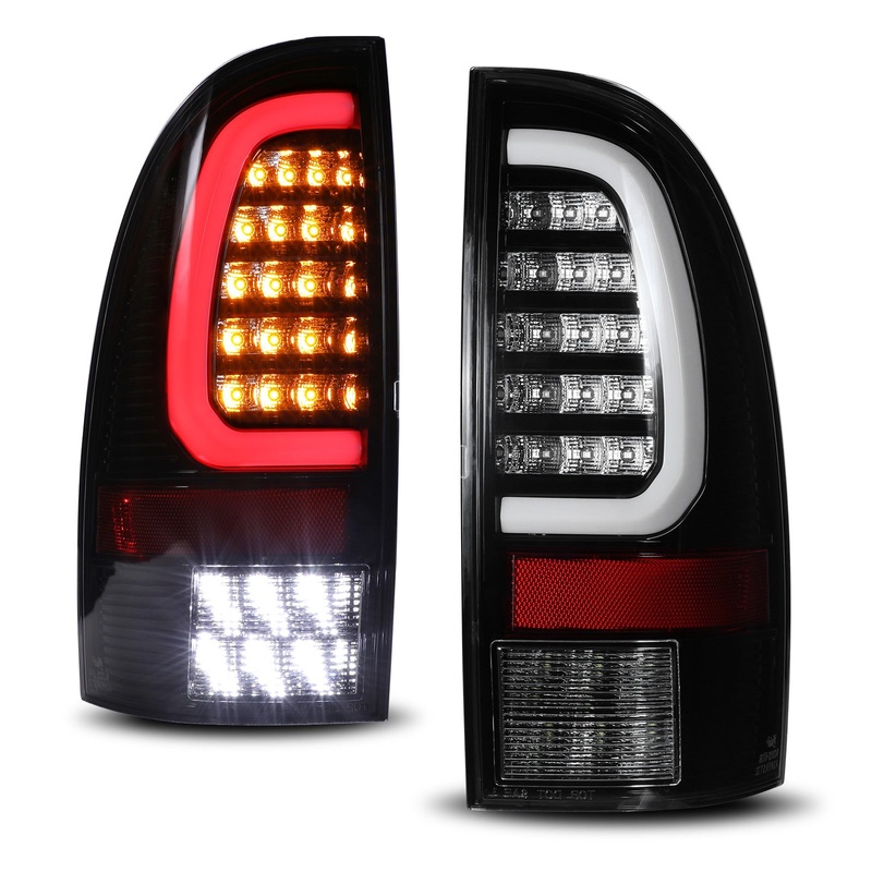For 2005-2015 Toyota Tacoma LED Sequential Tail Light w/Yellow Turn Signal - Glossy Black / Clear