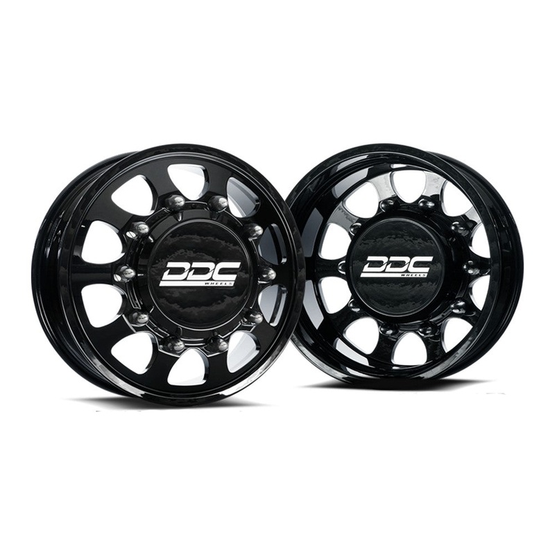 22x8.25 DDC The Shield Gloss Black 05-UP FORD 19-UP DODGE DUALLY Wheels 8x200 Set of 6 (Lug Nuts Included) Fits UP to 12.50 tire