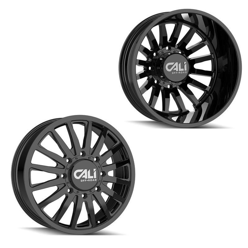 20x8.25 CALI Summit 9110D Gloss Black 05-UP FORD 19-UP DODGE DUALLY Wheels 8x200 Set of 6 (Fits UP to 12.50 tire)