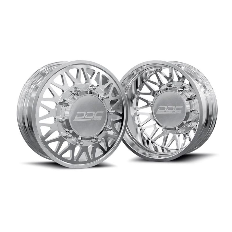 20x8.25 DDC Mesh Polished 11-UP GM FORGED DUALLY Wheels 8x210 Set of 6 (Lug Nuts AND Billet Lug Covers Included) Fits UP to 12.50 tire