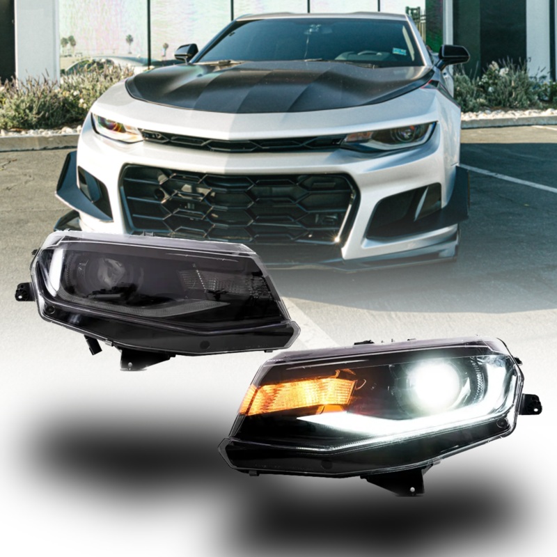 2016-2018 Chevy Camaro OEM Replica Headlights  Amber Sequential LED, Built-in Low/High Beams