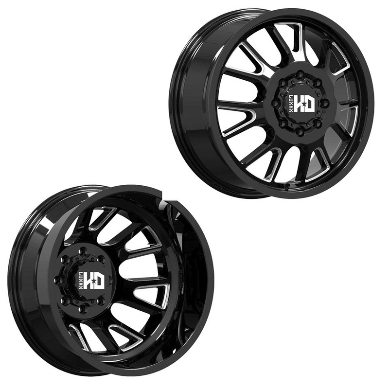 20x8.25 Luxxx LHD37 Gloss Black Milled 11-UP GM DUALLY Wheels 8x210 Set of 6 (Fits up to 12.50 Tire)