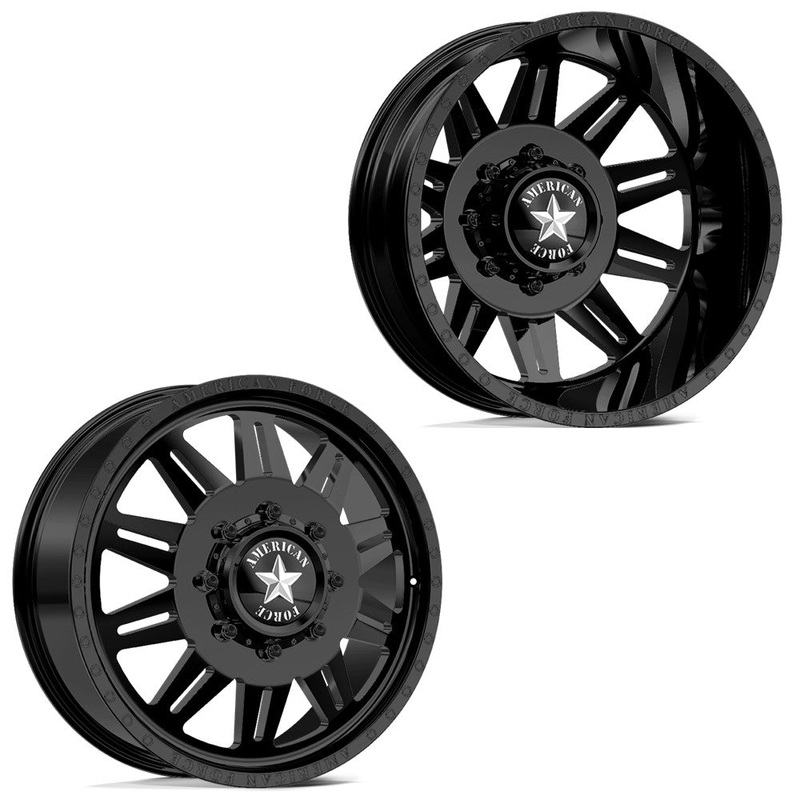 24x8.25 American Force DB04 Clutch Black PRE-11 GM DUALLY Wheels 8x6.5 Set of 6 (Fits up to 12.50 tire)