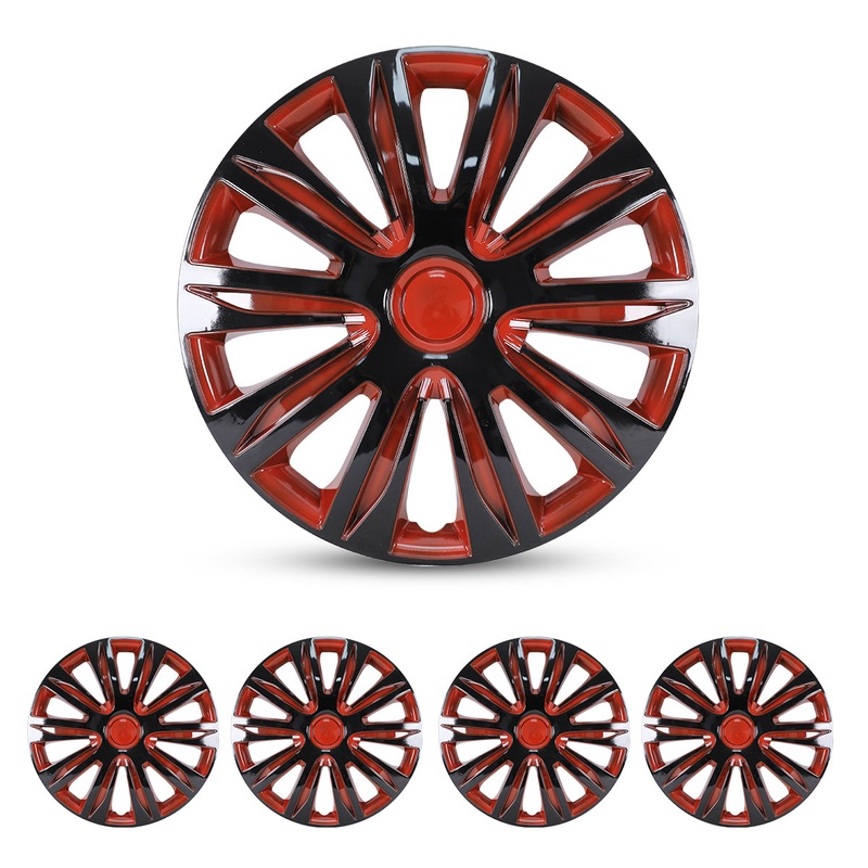 WINJET 16 inch Hubcaps Wheel Covers 5083 - Black & Red Lacquer