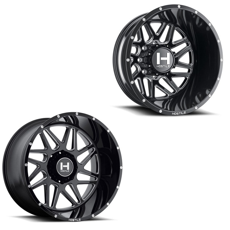 20x12 Hostile H401 Sprocket Blade Cut (Black Milled) PRE-11 GM PRE-19 DODGE DUALLY SUPER SINGLE Wheels 8x6.5 Set of 6 (Fits up to 12.50 tire)