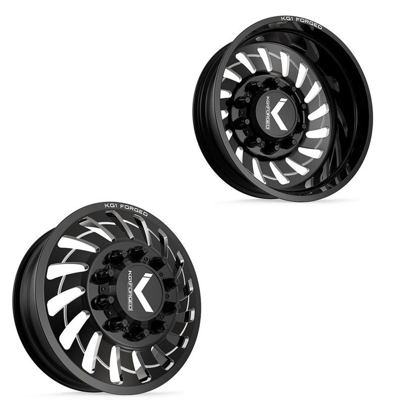 24x8.25 KG1 Forged KD005 Razor-D DIRECTIONAL Gloss Black Premium Milled 11-UP GM DUALLY Wheels 8x210 Set of 6 (Fits UP to 12.50 tire)