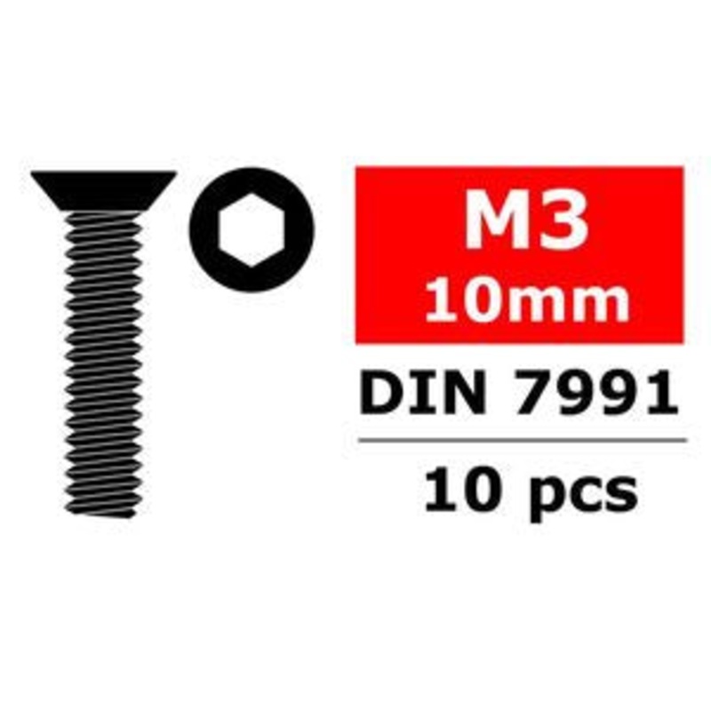 Team Corally Steel Screws M3x10mm-Hex Flat Head (10pcs)