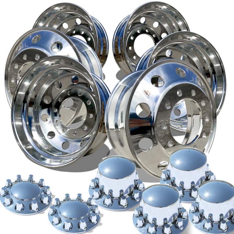 24.5 x 8.25 Accuride 10x285mm Hub Pilot High Polished Both Sides Tandem Axle Wheel Kit