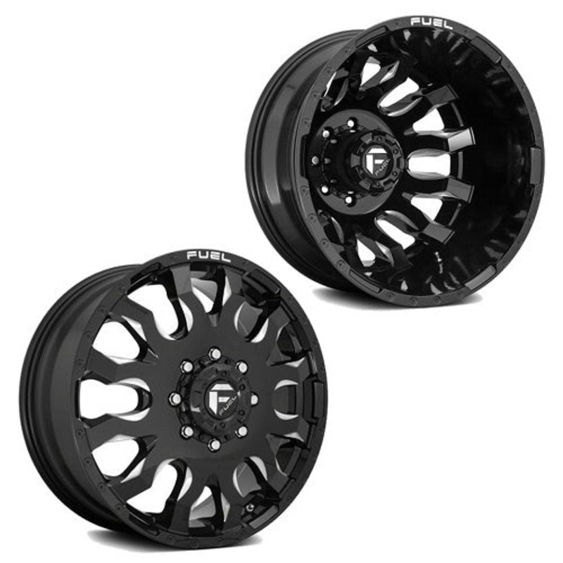 20x8.25 D673 Fuel Blitz Black Milled 11-UP GM DUALLY Wheels 8x210 Set of 6 (Fits UP to 12.50 tire)