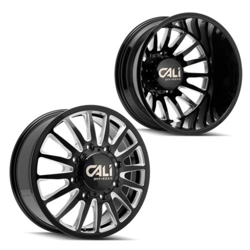 22x8.25 CALI Summit 9110D Black/Milled 05-UP FORD 19-UP DODGE DUALLY Wheels 8x200 Set of 6 (Fits UP to 13.50 tire)