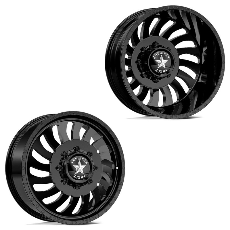 20x8.25 American Force DB06 Wave Black PRE-99 FORD DUALLY Wheels 8x6.5 Set of 6 (Fits up to 12.50 tire)