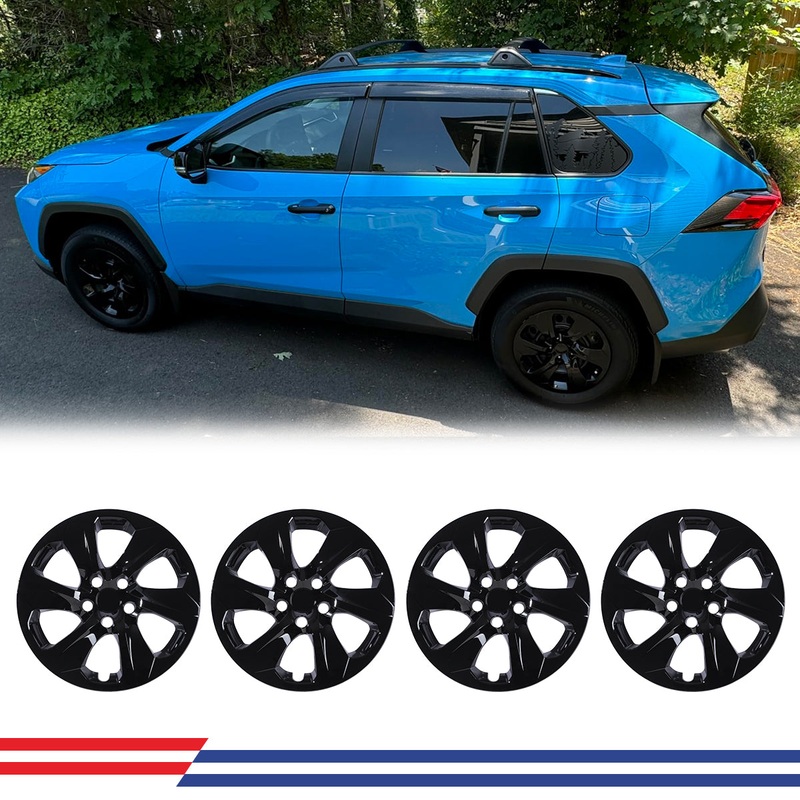 WINJET 17' Hubcaps Wheel Rims Cover for 2019-2025 TOYOTA RAV4 - Black Lacquer