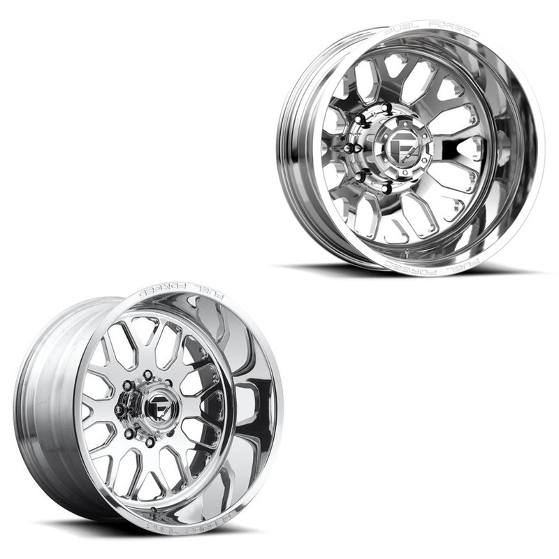 24x12 Fuel Forged FF19D Polished 11-UP GM DUALLY SUPER SINGLE Wheels 8 Lug Set of 6 (Fits UP to 12.50 tire)