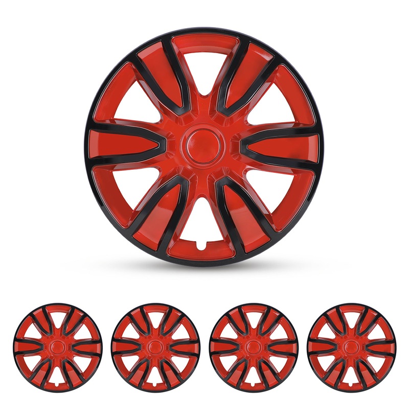WINJET 14 inch Hubcaps Wheel Covers 5087 - Black & Red Lacquer