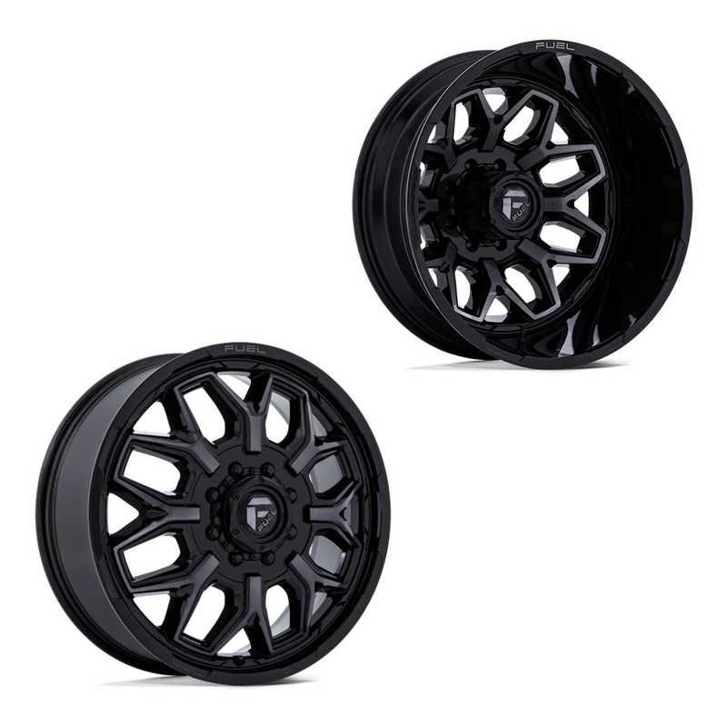20x8.25 Fuel Off-Road D875 Flux Gloss Black Brushed Face & Gray Tint 99-04 FORD DUALLY Wheels 8x170 Set of 6 (Fits UP to 12.50 tire)
