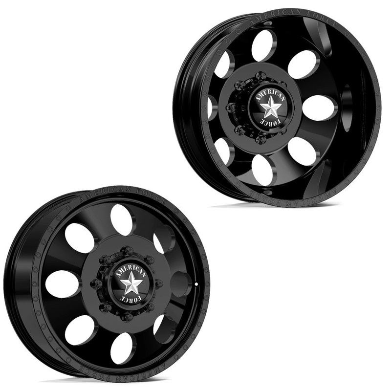 20x8.25 American Force DB01 Radial Black 05-UP FORD 19-UP DODGE DUALLY Wheels 8x200 Set of 6 (Fits up to 12.50 tire)