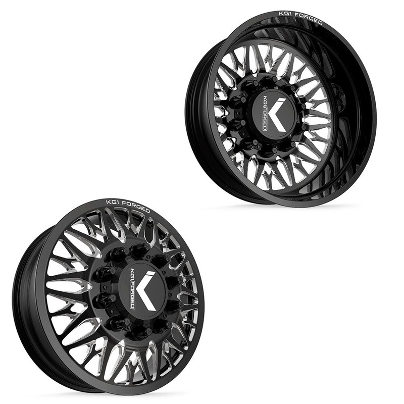 22x8.25 KG1 Forged KD014 Trident-D Gloss Black Premium Milled 11-UP GM DUALLY Wheels 8x210 Set of 6 (Lug Nuts/Adapters Included) Fits UP to 13.50 tire