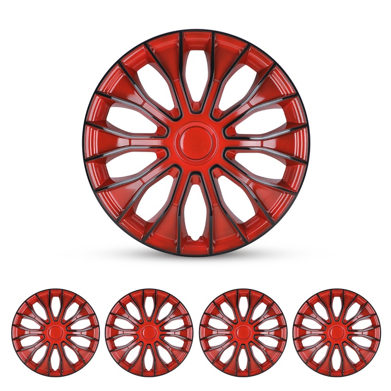 WINJET 15 inch Hubcaps Wheel Covers 5086 - Black & Red Lacquer