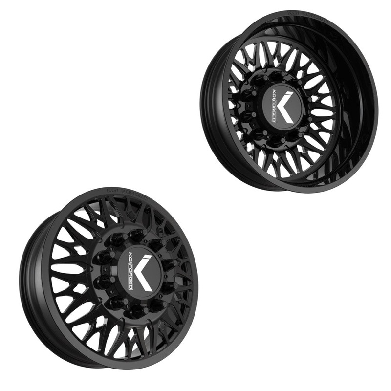 22x8.25 KG1 Forged KD014 Trident-D Gloss Black PRE-11 GM PRE-19 DODGE DUALLY Wheels 8x6.5 Set of 6 (Lug Nuts/Adapters Included) Fits UP to 13.50 tire