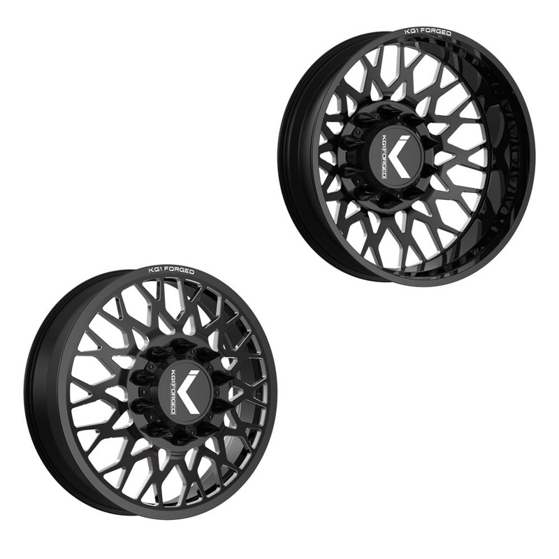 22x8.25 KG1 Forged KD019 Torture-D Gloss Black Premium Milled 05-UP FORD DUALLY Wheels 8x200 Set of 6 (Lug Nuts/Adapters Included) Fits UP to 13.50 tire