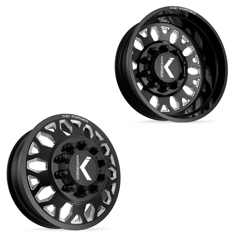 24x8.25 KG1 Forged KD002 Honor Gloss Black Milled 11-UP GM DUALLY Wheels 8x210 Set of 6 (Lug Nuts/Adapters Included) Fits UP to 13.50 tire