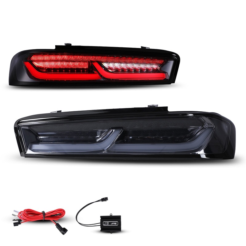 For 2016-2018 Chevrolet Camaro LED Sequential Tail light (Red Turn Lights) - Chrome/Smoke