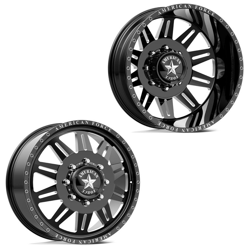 20x8.25 American Force DB04 Clutch Gloss Black Milled PRE-11 GM DUALLY Wheels 8x6.5 Set of 6 (Fits up to 12.50 tire)
