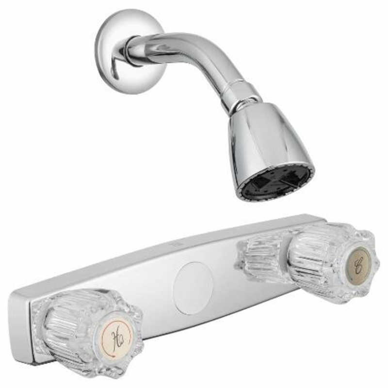 Dura Faucet Economical Shower Faucet with Classic Clear Acrylic Knobs and Shower Head (Chrome Polished)