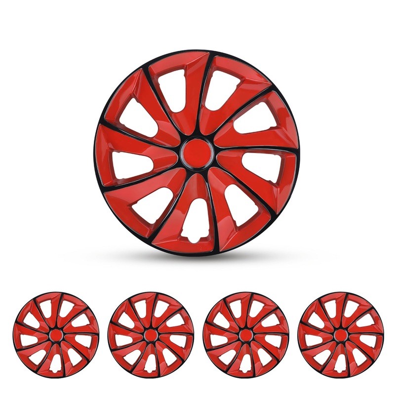 WINJET 14 inch Hubcaps Wheel Covers 5084 - Black & Red Lacquer