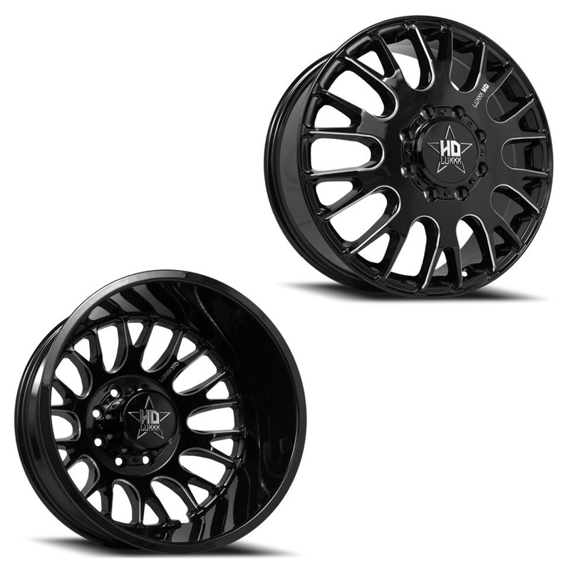 17x6.5 Luxxx LHD34 Blk Mill 05-UP FORD 19-UP DODGE DUALLY Wheels 8x200 Set of 4 (Fits Stock Tire Sizing)