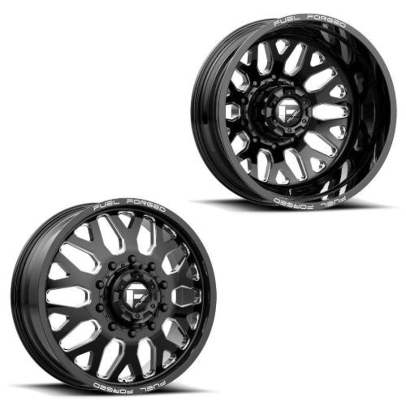 20x8.25 FF19D Fuel Forged Glss Blk Mill FORD F-450/F-550 DODGE 4500/5500 DUALLY Wheels 10x225 Set of 6 (Fits UP to 12.50 tire)