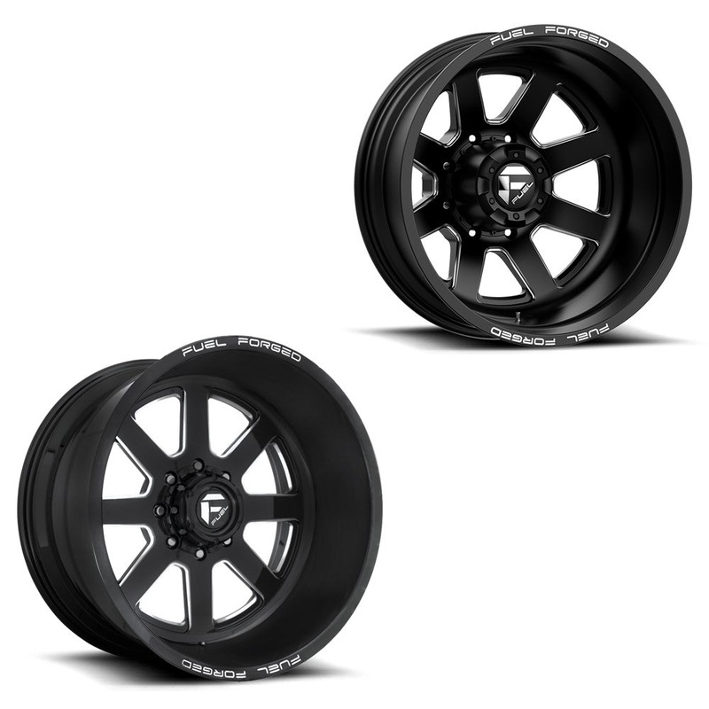 24x12 Fuel Forged FF09D Matte Black Milled 11-UP GM DUALLY SUPER SINGLE Wheels 8 Lug Set of 6 (Fits UP to 13.50 tire)