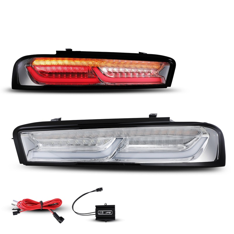 For 2016-2018 Chevrolet Camaro LED Sequential Tail light (Yellow Turn Lights)- Chrome/Clear
